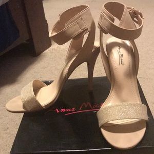 Tan One Strap Heels with Glitter